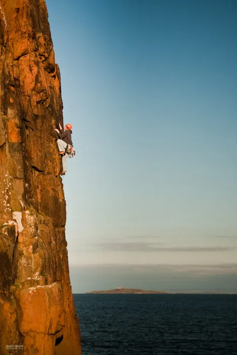 Will's leads Pian pillair at the Hawckcraig in the evening light.