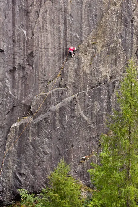 Unknown climber runs it out on lakes slate.