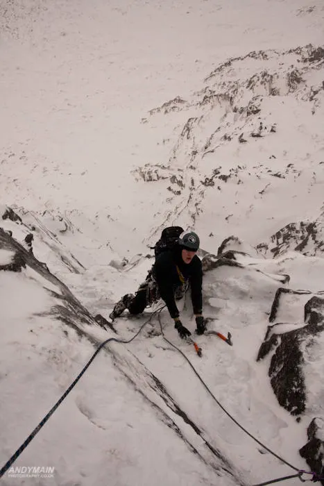 Warren exits exposed and intimidating crux pitch.