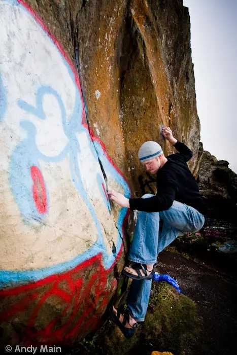 Tim Cross pulling hard on Toto at Dumbaton Rock.