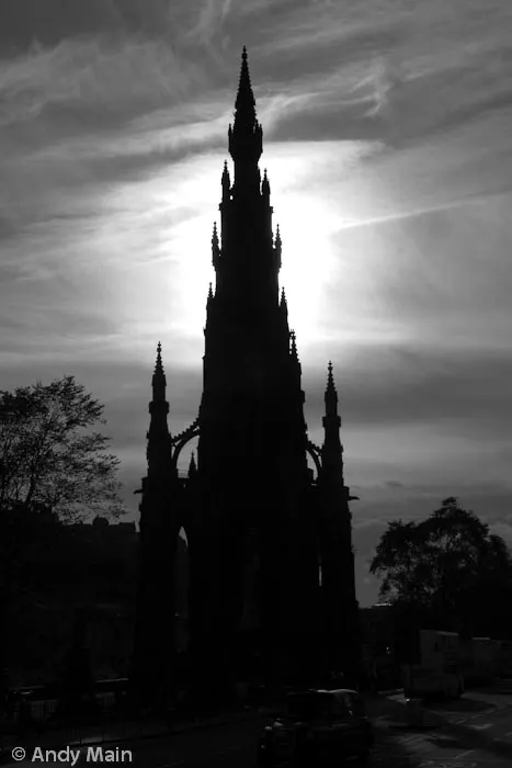 The scot monument looms over princess street in all its gothic glory.